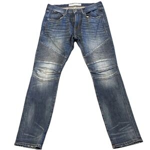 Express Alec Jeans Mens 32x30 Blue Super Skinny Fit Moto Stretch Ribbed Knee